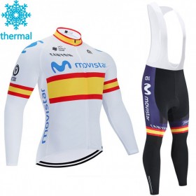Set Langarmtrikot + Trägerhose Lange 2020 Movistar Team Winter Thermal Fleece N002